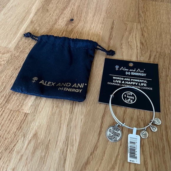 Alex and Ani Live A Happy Life Silver Bracelet - Picture 2 of 2